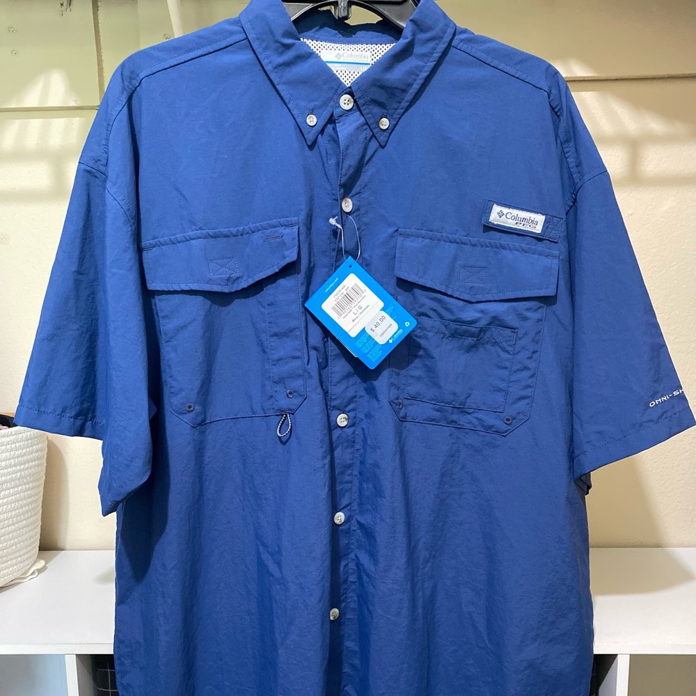 Columbia Men’s PFG Omni-Shade UPF 50 Distant Water Short Sleeve Vented Shirt